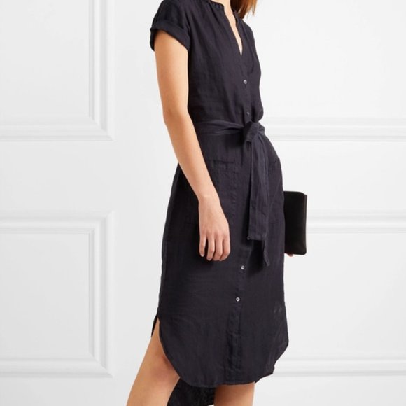 James Perse Dresses & Skirts - SOLD. James Perse Linen Short Sleeve Midi Shirt Dress Navy